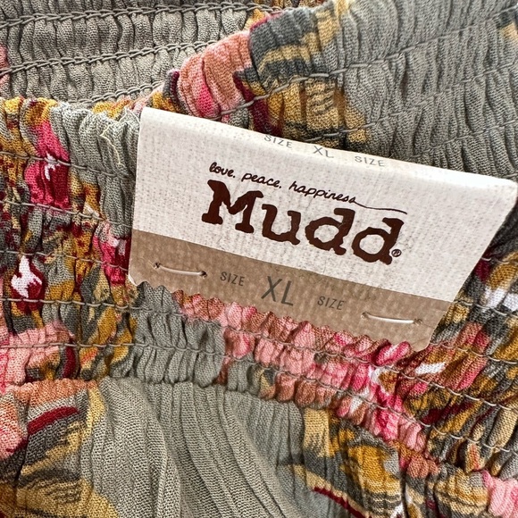 Mudd Wide Leg Guaze Pants Moss Green & Pink Florals - Picture 4 of 5